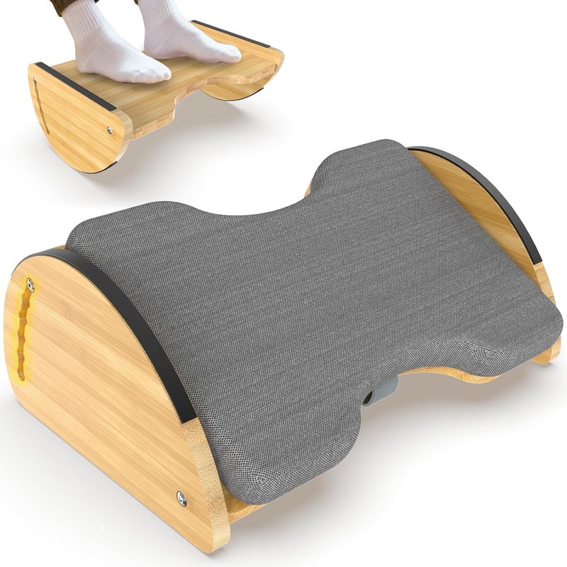 FOXHIVE Bamboo Foot Rest for Under Desk at Work - 3-in-1 Reversible Rocking Under Desk Footrest with Foam Cushion and 6 Adjustable Heights, Ergonomic Foot Rest with Washable Cover for Home, Office and Gaming - Image 1